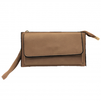 10016- BEIGE PU LEATHER TRI POCKET CLUTCH / CROSS BODY BAG